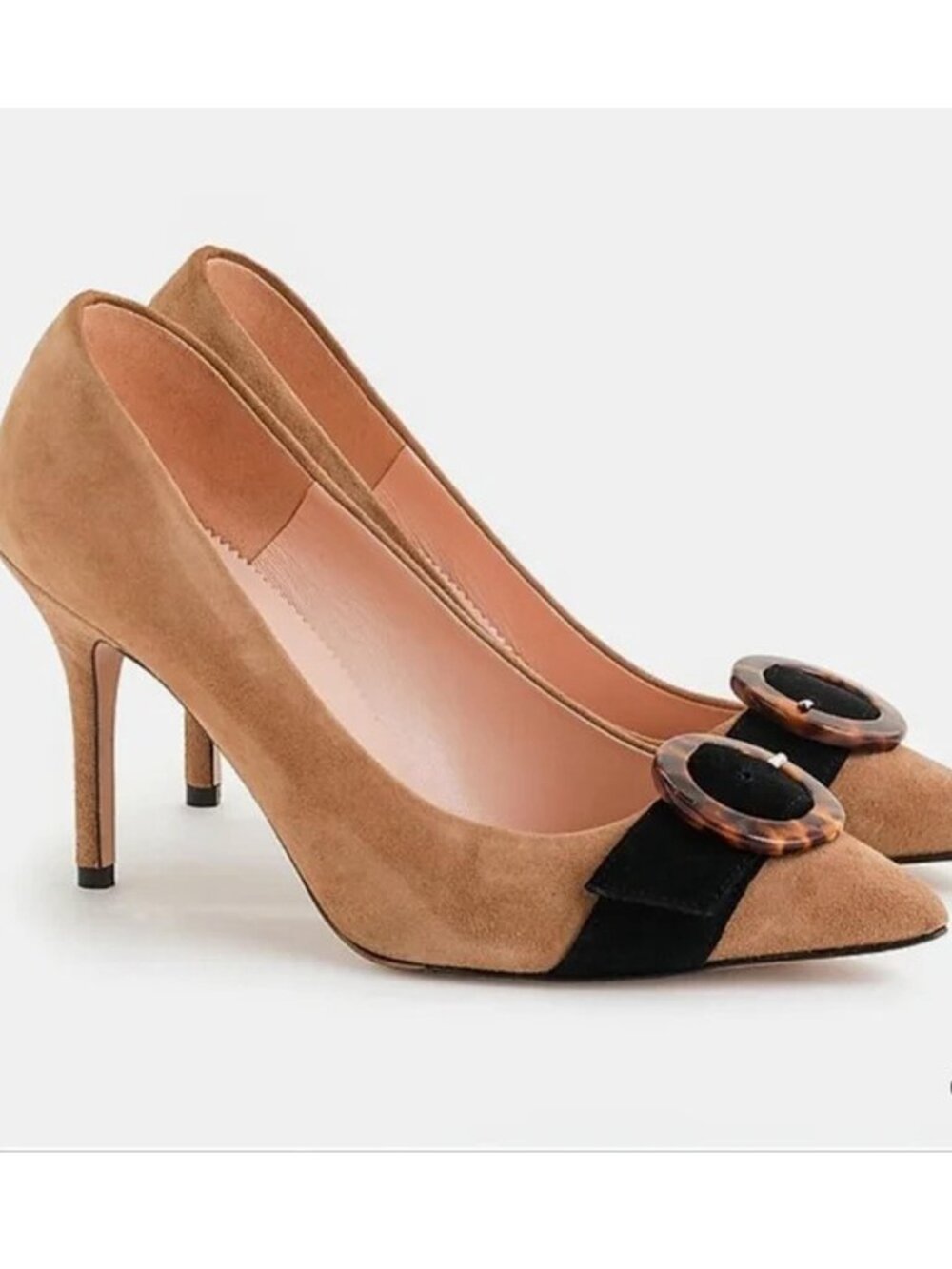 J.Crew Elsie Suede Pointed Toe Pumps Camel Tan Black Detail Heels Size 10